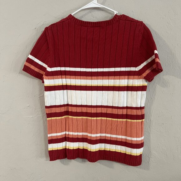 Cherokee Ribbed Knit Striped Short Sleeve Top – Size Large - Picture 3 of 3